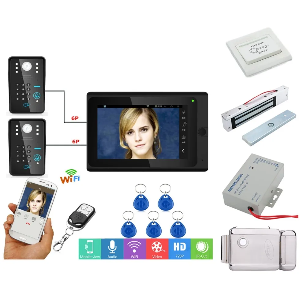 Home set 7"Wired / Wireless Wifi RFID Video Door Phone Doorbell Intercom System 2 Camera Support Remote APP+Electric Lock 
Home set 7"Wired / Wireless Wifi RFID Video Door Phone Doorbell Intercom System 2 Camera Support Remote APP+Electric Lock