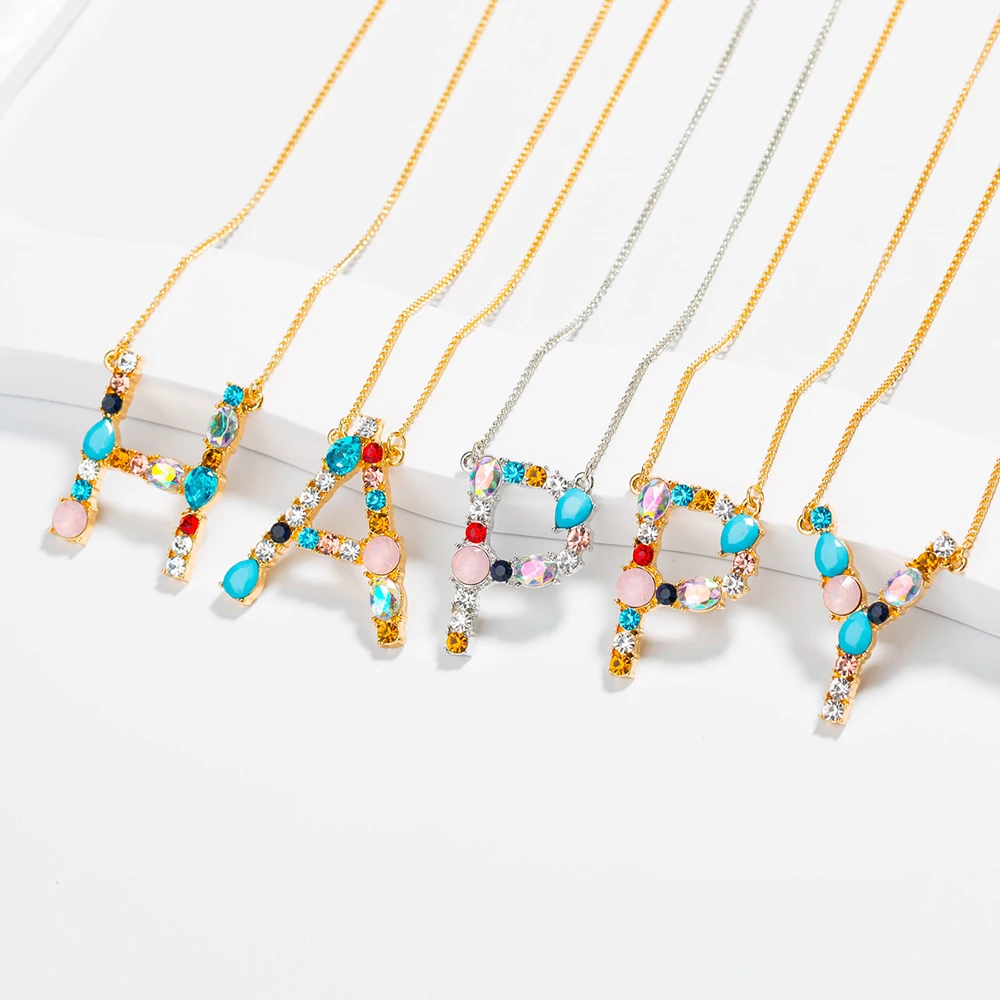 Gold Color Initial Multicolor Crystal Letter Necklace Alphabe Pendant Letras Necklaces Women Name Jewelry Girlfriend Gift
Gold Color Initial Multicolor Crystal Letter Necklace Alphabe Pendant Letras Necklaces Women Name Jewelry Girlfriend Gift