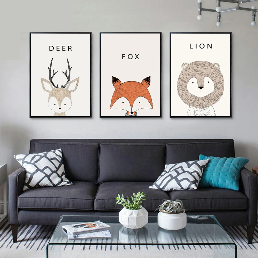 Cute-Cartoon-Animal-Minimal-Art-Canvas-Print-Posters-Deer-Bear-Nursery-Modern-Picture-for-Modern-Home (1)