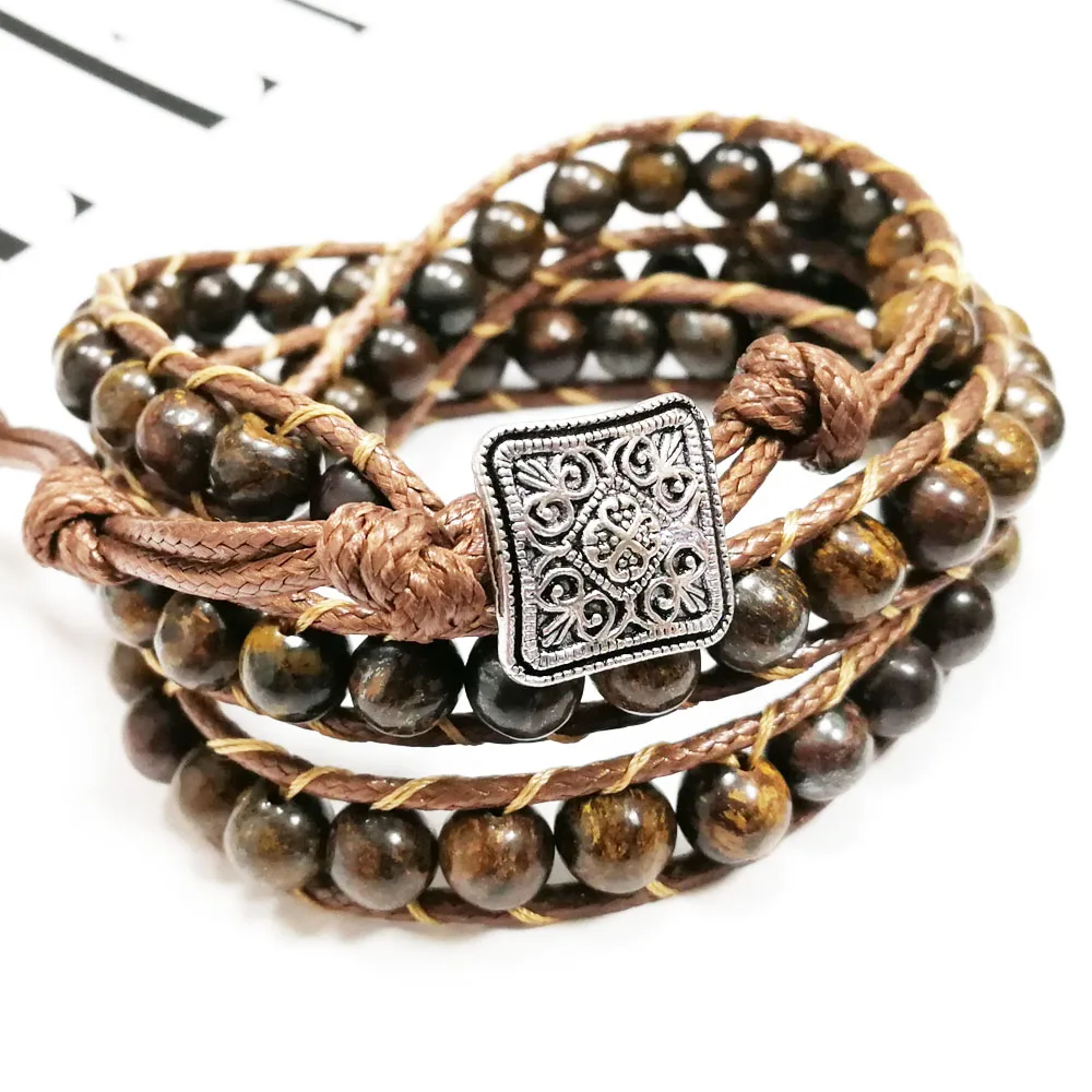 Yuteng 3 Row Natural Stone Handmade Leather Wrap Bracelet Genuine Leather 6mm Bronzite Cuff Bracelet Unisex LL8244
Yuteng 3 Row Natural Stone Handmade Leather Wrap Bracelet Genuine Leather 6mm Bronzite Cuff Bracelet Unisex LL8244