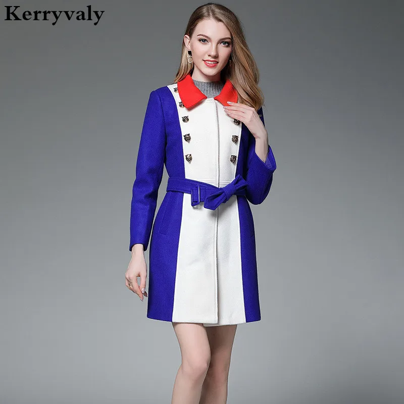 Ladies Winter Long Wool Coat Abrigos Mujer Invierno 2019 Blue and White Red Stitching Woolen Long Sleeve Women Coat D1051
Ladies Winter Long Wool Coat Abrigos Mujer Invierno 2019 Blue and White Red Stitching Woolen Long Sleeve Women Coat D1051