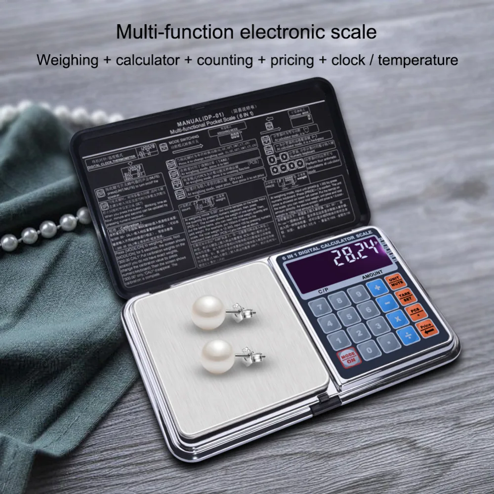 

New LCD Digital High Precision 6 In 1 Multi-function Jewelry Scale Calculator 0.1G-500g / 1000g, 0.01G-100g / 200g / 300g / 500g