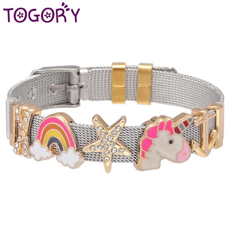 New Design Jewelry Heart Rainbow Unicorn Fine Charms Bracelets with Stainless Steel Keeper Mesh Bracelet Set For Women Gift
New Design Jewelry Heart Rainbow Unicorn Fine Charms Bracelets with Stainless Steel Keeper Mesh Bracelet Set For Women Gift