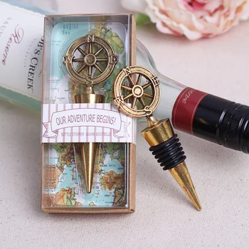 

Our Adventure Begins Compass Wine Bottle Stopper Wedding party favor guest gift presents