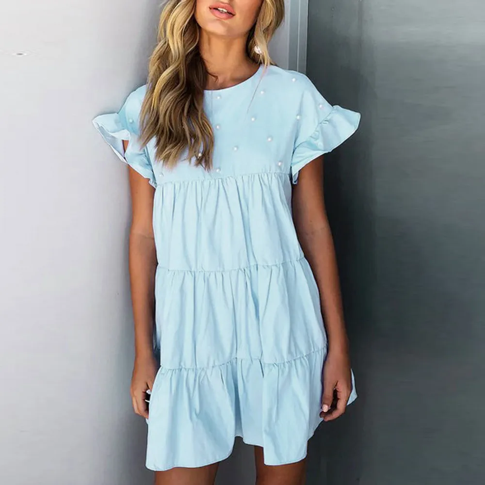 Sweet Cute Summer Holiday Girls Women Dress Ruffles Short Sleeve O Neck Solid Loose Swing Dress Party Mini Dresses ropa mujer
Sweet Cute Summer Holiday Girls Women Dress Ruffles Short Sleeve O Neck Solid Loose Swing Dress Party Mini Dresses ropa mujer