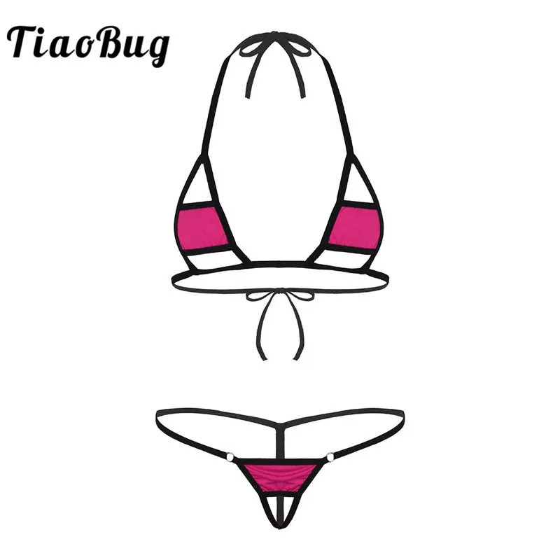 Комплект женского нижнего белья TiaoBug с лямкой на шее мини микро бикини