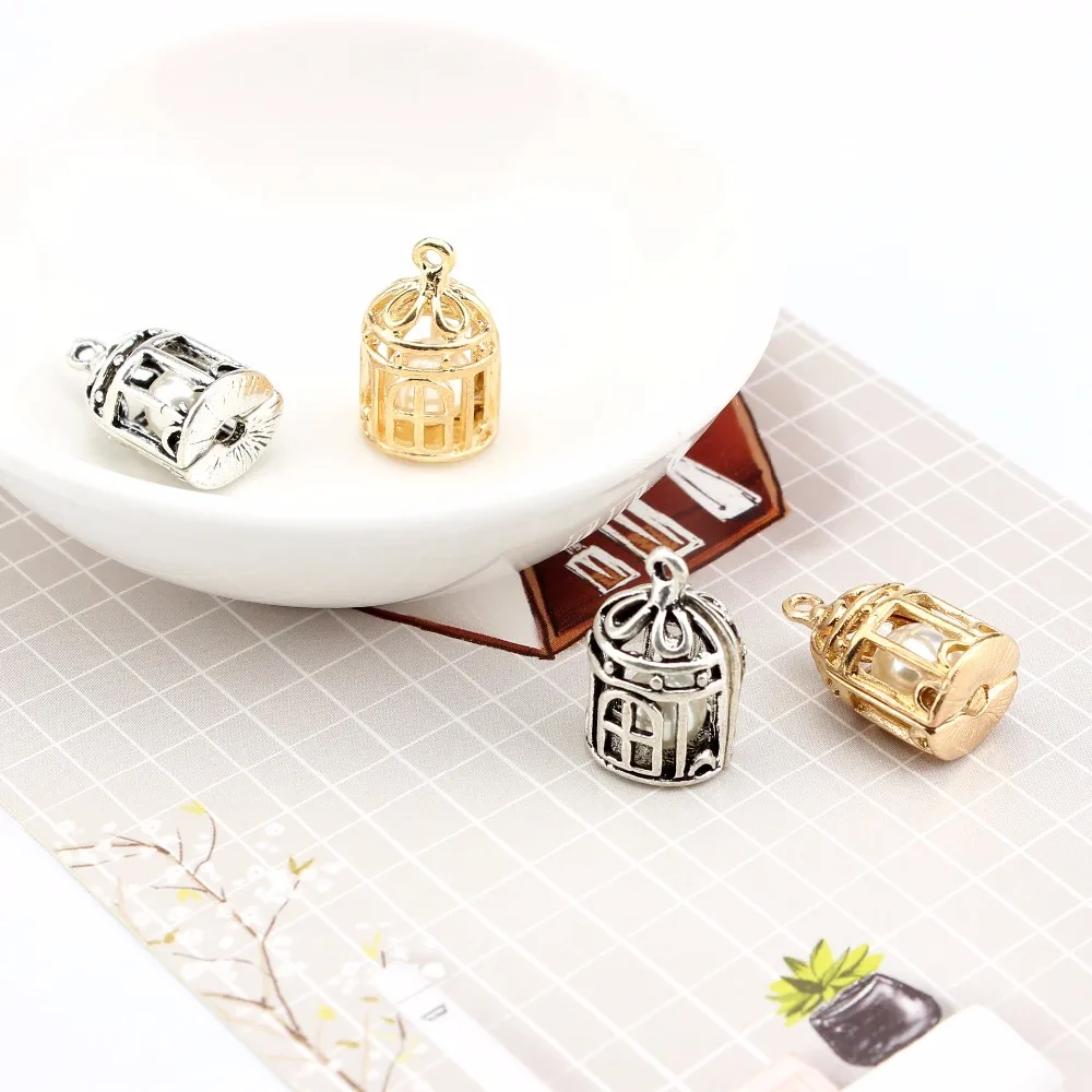10pcs Bow Accessories Alloy Pearl Necklace Pendant Bird Cage Hollowed Out Retro Birdcage Diy Jewelry Hand Made | Украшения и