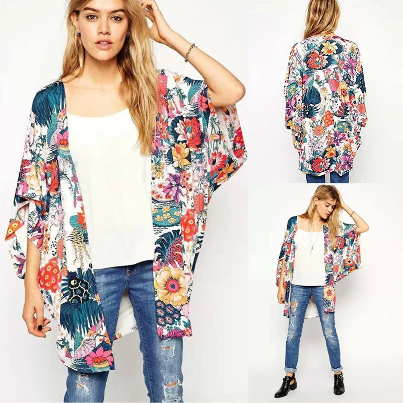Women Fashion Sweet Casual Floral Print Loose Shawl Kimono Cardigan Boho Chiffon Jacket Open Stitch Batwing Sleeve Thin Coat
Women Fashion Sweet Casual Floral Print Loose Shawl Kimono Cardigan Boho Chiffon Jacket Open Stitch Batwing Sleeve Thin Coat