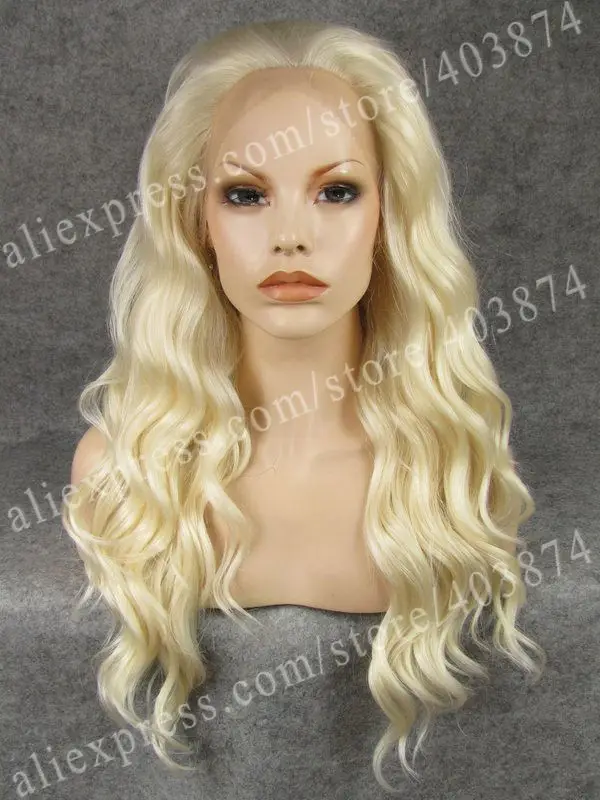 

N6-1001/613# Long Water Wavy for Cosplay Party Bleach Blonde Color for Cos Elf Synthetic  Lace Front Wigs