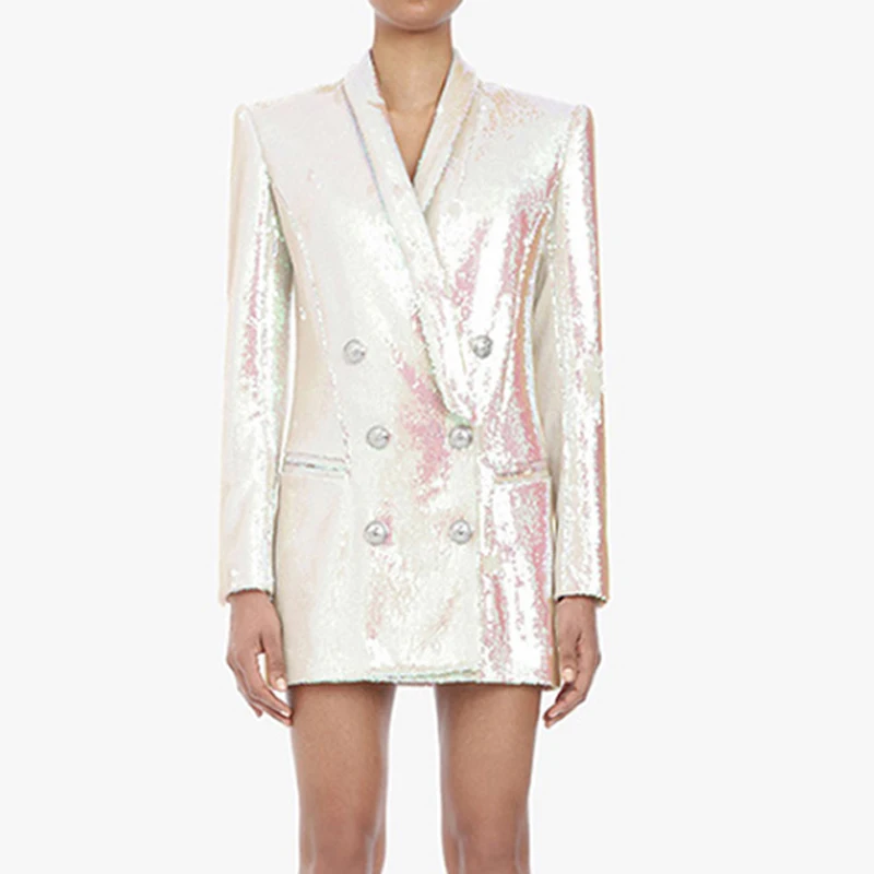 Women Long Sleeve Sequin Blazer Runway Designer Double Breasted Blazers Elegant Fashion Notched Collar Long Jacket Blaser Femme
Women Long Sleeve Sequin Blazer Runway Designer Double Breasted Blazers Elegant Fashion Notched Collar Long Jacket Blaser Femme
