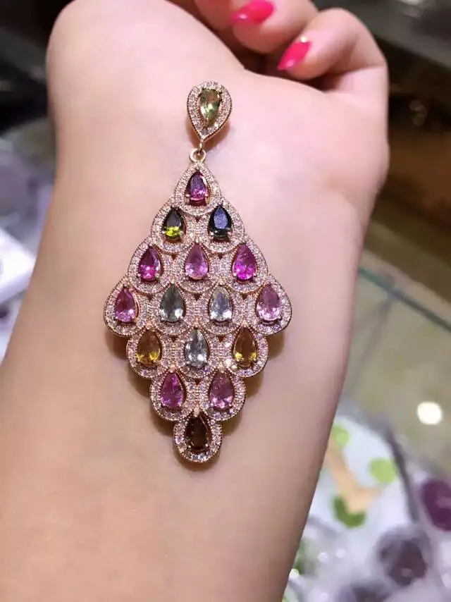 natural Multicolor tourmaline Pendant natural gemstone Elegant Peacock tail Feather pendant necklace S925 silver Women jewelery
natural Multicolor tourmaline Pendant natural gemstone Elegant Peacock tail Feather pendant necklace S925 silver Women jewelery