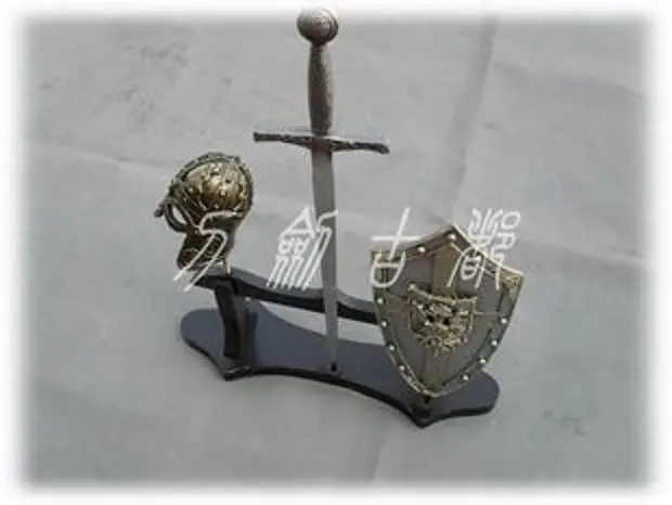 S4507 MEDIEVAL MINIATURE EXCALIBUR SWORD 2 TONE SHIELD HELMET W/ WOOD STAND 11"
S4507 MEDIEVAL MINIATURE EXCALIBUR SWORD 2 TONE SHIELD HELMET W/ WOOD STAND 11"