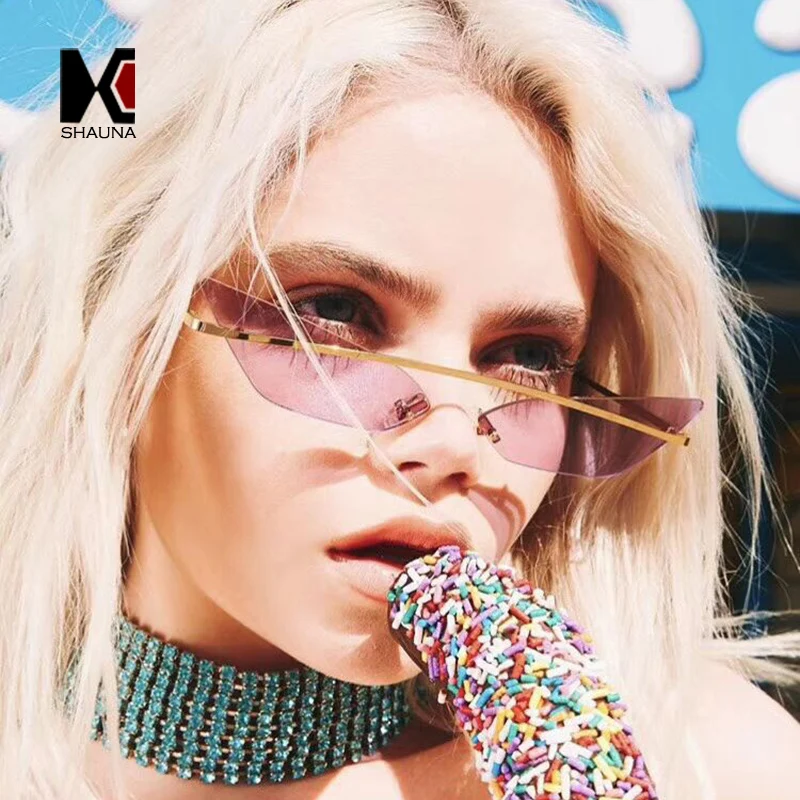 SHAUNA Simple Women Small Cat Eye Sunglasses Brand Designer Fashion Rimless Red Green Blue Pink Mirror Glasses Men
SHAUNA Simple Women Small Cat Eye Sunglasses Brand Designer Fashion Rimless Red Green Blue Pink Mirror Glasses Men