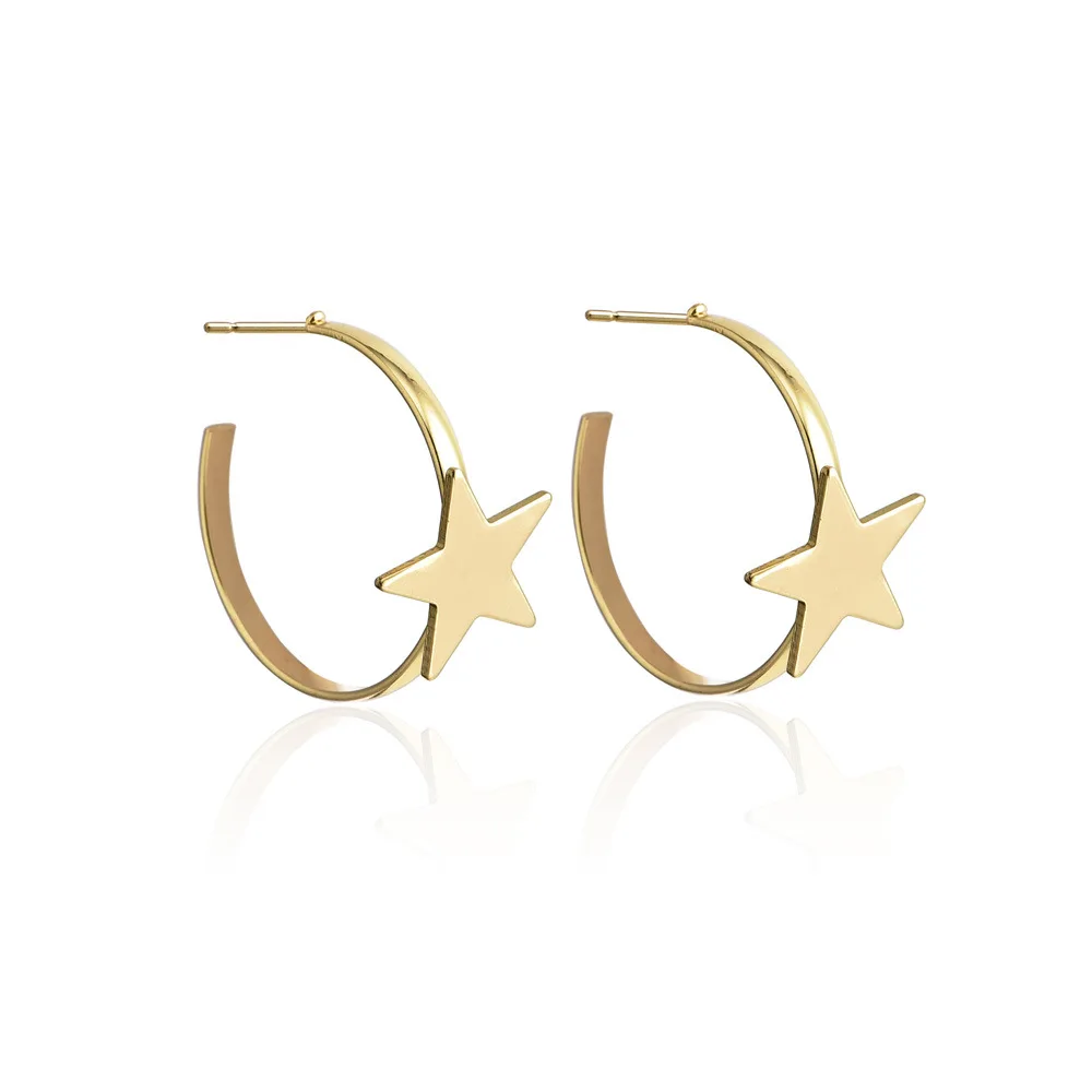 Korean Wholesale Five-pointed Star Round Silver Gold Metal Statement Stud Earrings for Women Trendy Jewelry Oorbellen Brincos
Korean Wholesale Five-pointed Star Round Silver Gold Metal Statement Stud Earrings for Women Trendy Jewelry Oorbellen Brincos