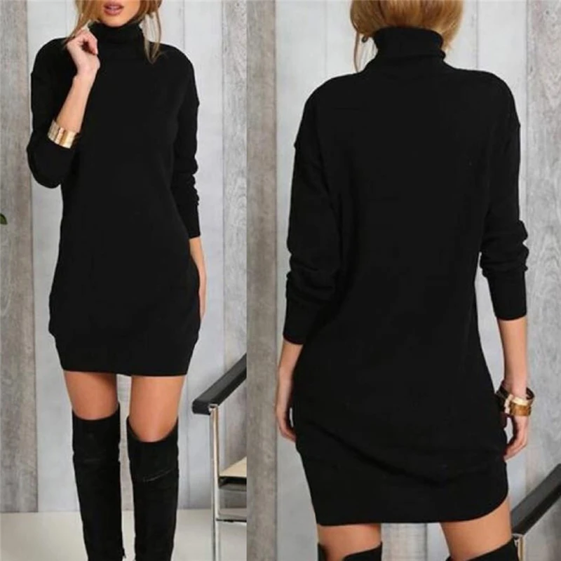 Fashion Warm Turtleneck Long Sleeve Dress Charm Women Vestidos Fall Winter Cotton Blend Mini Dress Casual Solid Dresses
Fashion Warm Turtleneck Long Sleeve Dress Charm Women Vestidos Fall Winter Cotton Blend Mini Dress Casual Solid Dresses