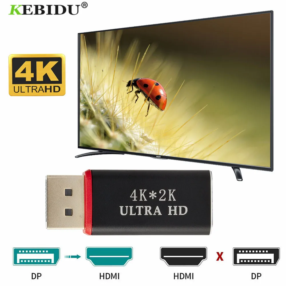 Фото Kebidu 4K порт дисплея Порт соединительный кабель DP к HDMI-совместимый Адаптер