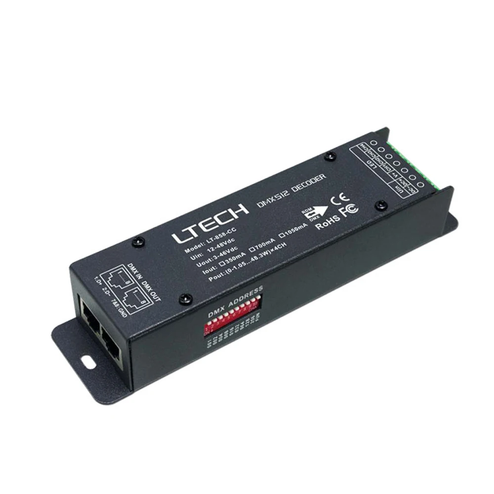 Led Controller LT-858-CC DMX RDM 4CH CC Decoder Dimming Brightness Single Color RGB RGBW RJ45 Socket for Led Lamp Strip
Led Controller LT-858-CC DMX RDM 4CH CC Decoder Dimming Brightness Single Color RGB RGBW RJ45 Socket for Led Lamp Strip