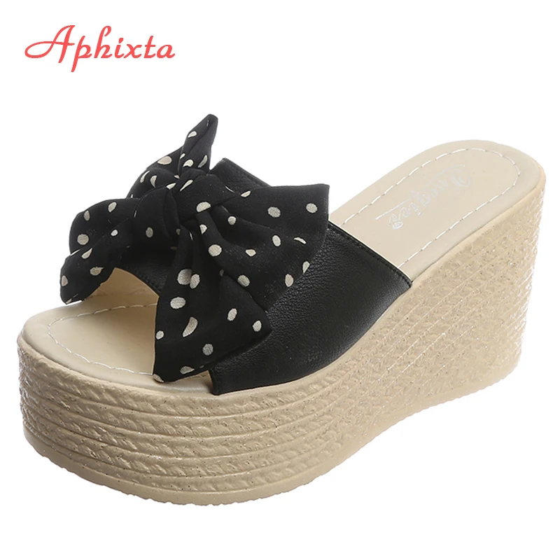 Aphixta 9cm Platform Slides Women Wedge Heels Slippers Pee Toe Butterfly-knot Beach Antiskid Female Sandals Clog Shoes Woman
Aphixta 9cm Platform Slides Women Wedge Heels Slippers Pee Toe Butterfly-knot Beach Antiskid Female Sandals Clog Shoes Woman