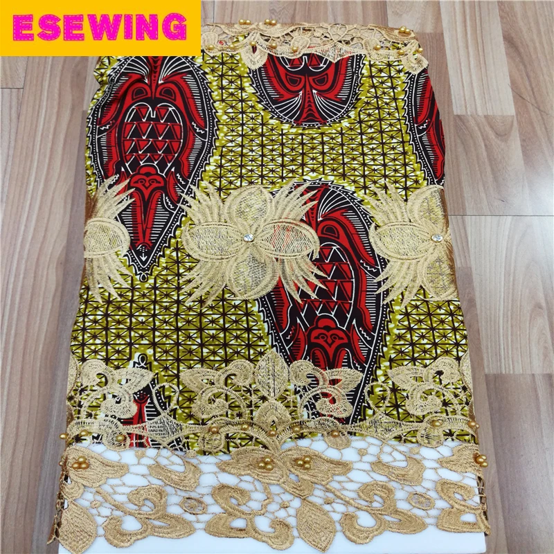 Esewing High Quality Nigerian Wax Ankara Print Lace Fabric 5Yards African Wax Print With Beads Water Guipure cord Lace Fabric
Esewing High Quality Nigerian Wax Ankara Print Lace Fabric 5Yards African Wax Print With Beads Water Guipure cord Lace Fabric