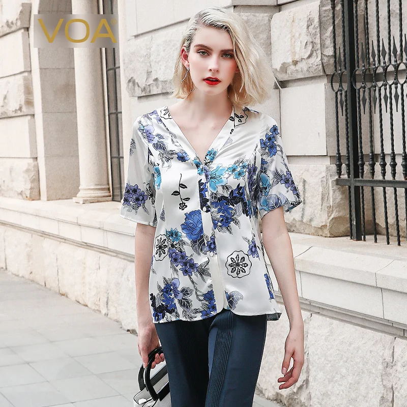VOA V Neck Silk Stain Blouse Floral Print Shirt Elegant Ladies Tops Luxury Women Clothes Half Sleeve Fall Casual blusas W1011 
VOA V Neck Silk Stain Blouse Floral Print Shirt Elegant Ladies Tops Luxury Women Clothes Half Sleeve Fall Casual blusas W1011