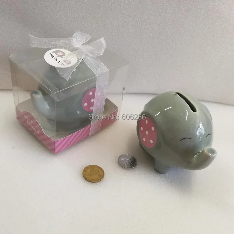 Ceramic Pink/ Blue Elephant Bank Coin Box For Baptism Favors Baby