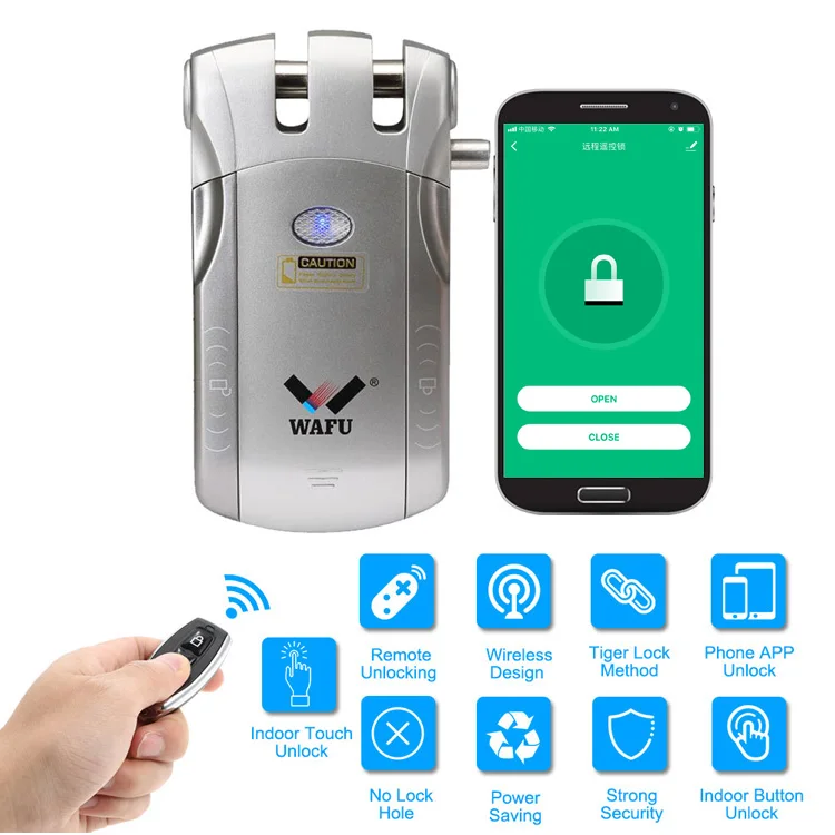 WAFU 010W Wireless WIFI Smart Door Lock Keyless Entry Electronic Door Lock APP Remote Unlock With 4 Remote Keys
WAFU 010W Wireless WIFI Smart Door Lock Keyless Entry Electronic Door Lock APP Remote Unlock With 4 Remote Keys
