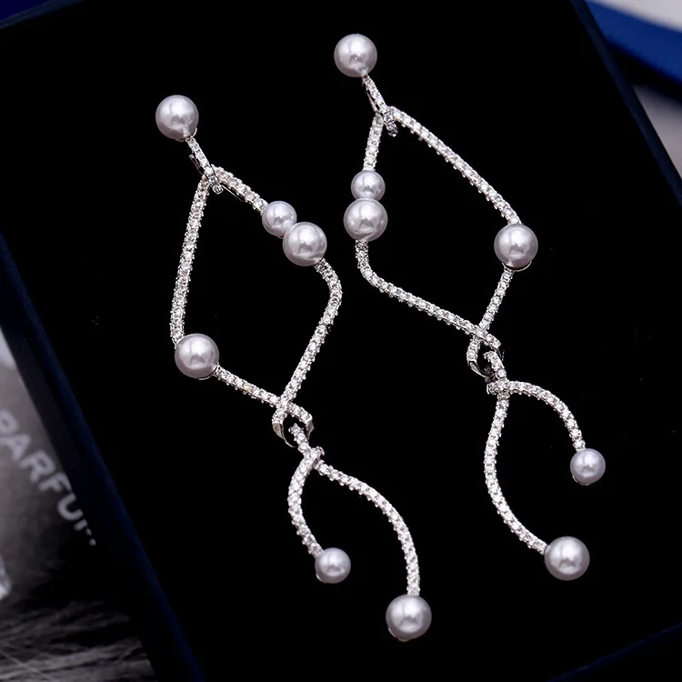 SWOUR New Fashion Bridal Jewelry S925 Sterling Silver Cubic Zircon CZ Long Line Design Pearl Knot Dangle Earrings Woman S291
SWOUR New Fashion Bridal Jewelry S925 Sterling Silver Cubic Zircon CZ Long Line Design Pearl Knot Dangle Earrings Woman S291