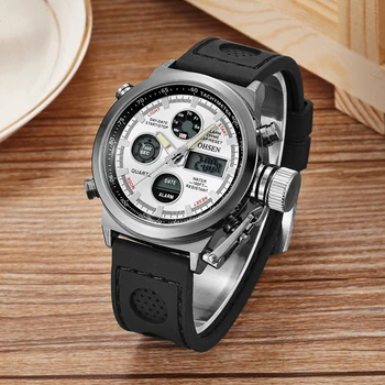 OHSEN Men Digital Watch Dual Time Display Alloy Dial Silicone Band Mens Quartz Army 30m Swim Sports Wristwatch Relogio Masculino
OHSEN Men Digital Watch Dual Time Display Alloy Dial Silicone Band Mens Quartz Army 30m Swim Sports Wristwatch Relogio Masculino