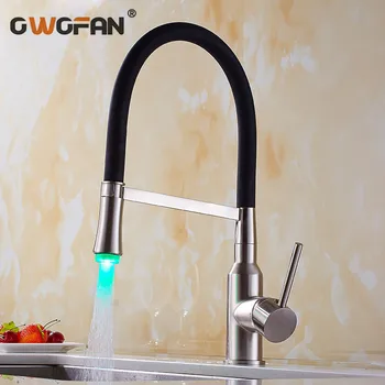 LED Kitchen Faucets with Rubber Brushed Nickel Mixer Faucet for Kitchen Single Handle Deck Mounted Crane for Sink N22-165
LED Kitchen Faucets with Rubber Brushed Nickel Mixer Faucet for Kitchen Single Handle Deck Mounted Crane for Sink N22-165