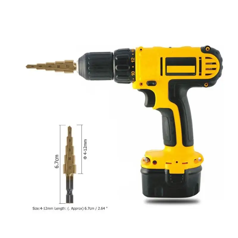 4-12mm HSS Titanium Coated Step Drill Bit CountersinkPower Tools Step Drill Bit for Metal Tools Set Hole Cutter
4-12mm HSS Titanium Coated Step Drill Bit CountersinkPower Tools Step Drill Bit for Metal Tools Set Hole Cutter