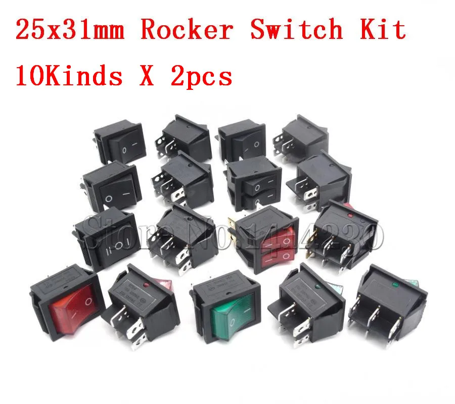 20Pcs Rocker Power Switch Kit 25*31mm KCD4-201 4 Pin 6 Pin 2 / 3 Position 16A 250V 20A 125VAC Green Red Black Button with Light
20Pcs Rocker Power Switch Kit 25*31mm KCD4-201 4 Pin 6 Pin 2 / 3 Position 16A 250V 20A 125VAC Green Red Black Button with Light