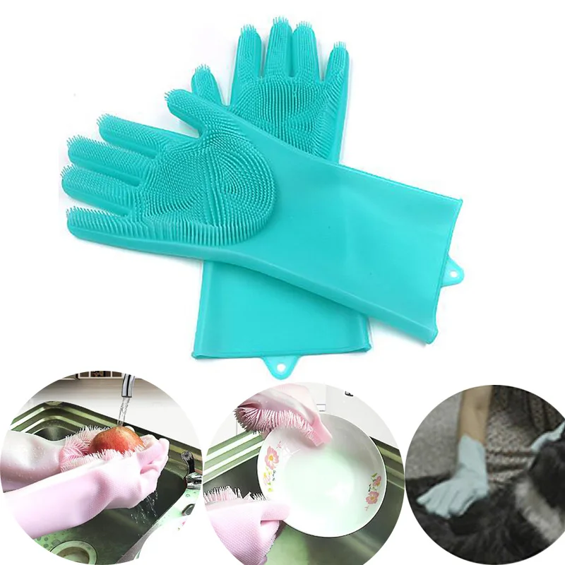 Фото 1 Pair Magic Silicone Scrubber Rubber Cleaning Gloves Dusting Dish Washing Pet Care Car cleaning Insulated Kitchen Helper  Дом и | Бытовые перчатки (32933378372)