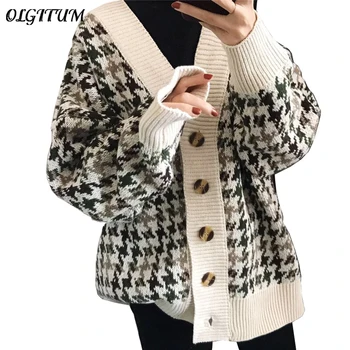 Women Plaid Knitted Coat Autumn New Lazy Wind Student Loose Sweater Cardigan Fashion Korean Single-Breasted V-Neck Cardigan Tops
Women Plaid Knitted Coat Autumn New Lazy Wind Student Loose Sweater Cardigan Fashion Korean Single-Breasted V-Neck Cardigan Tops