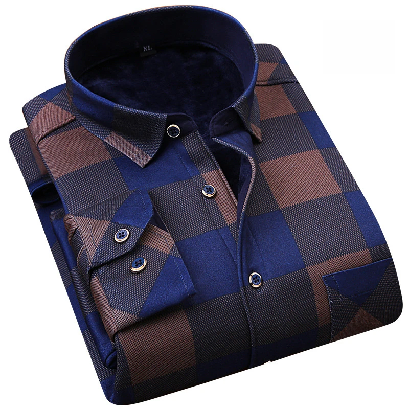 New Winter Shirt Men Autumn Camisas Hombre Mens Shirts Camisa Social Masculina Men Shirt Cotton Fleece Plaid Casual Shirts 2017