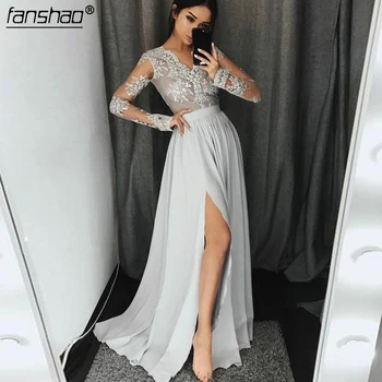 Silver 2019 Cheap Prom Dresses v neck High Slit Chiffon Lace Sexy Party Maxys Long Prom Gown Evening Dresses Robe De Soiree-in P
Silver 2019 Cheap Prom Dresses v neck High Slit Chiffon Lace Sexy Party Maxys Long Prom Gown Evening Dresses Robe De Soiree-in P