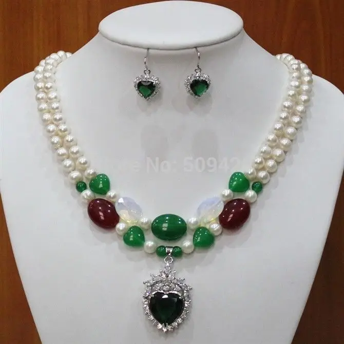 Wholesale jewe214>> 2Strds 7-8mm White Pearl&Emerald&Moonstone&Ruby Necklace Earring
Wholesale jewe214>> 2Strds 7-8mm White Pearl&Emerald&Moonstone&Ruby Necklace Earring