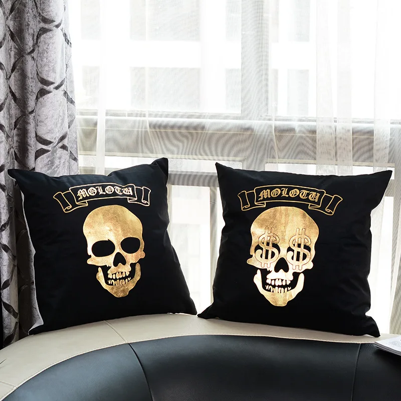 

decorUhome Skull Bronzing Cushion Cover Gold Anchor Printed Pillow Case Home Decor Throw Pillow Cover Decorative Pillowcase