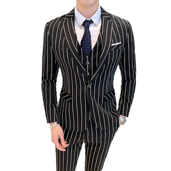 ( Jacket + Vest + Pants ) Brand Clothing Stripe Men Formal Businss Suit Black Wedding Groom Blazer with Pants Mens 3 Piece Suit
( Jacket + Vest + Pants ) Brand Clothing Stripe Men Formal Businss Suit Black Wedding Groom Blazer with Pants Mens 3 Piece Suit