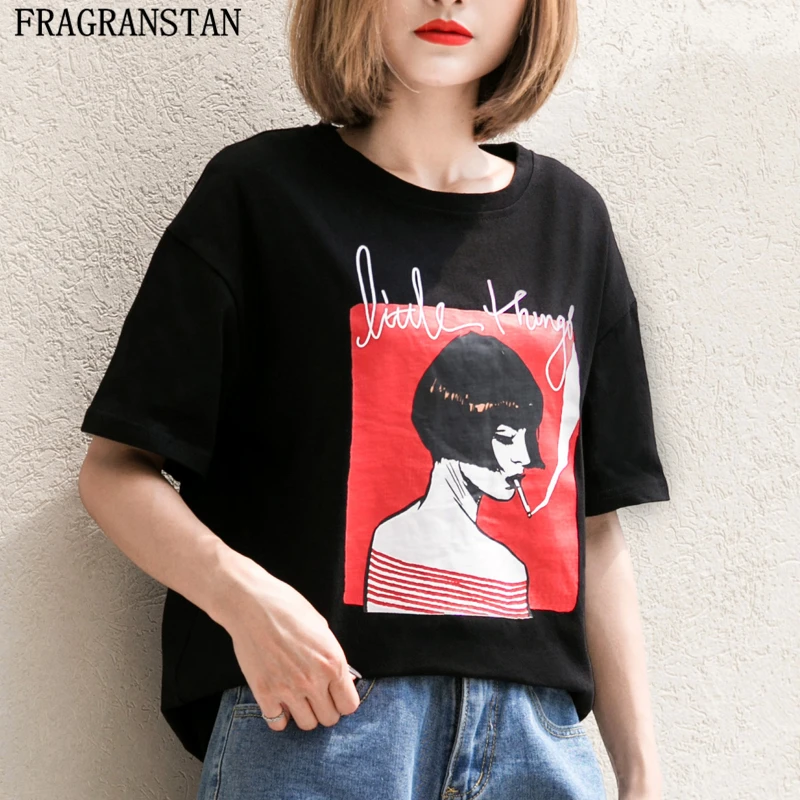 2018 Ladies Summer New Cotton Cartoon Print T-Shirt Women Casual O-Neck Short Sleeve Tee Brand Black Loose Plus Size Tops LY444
2018 Ladies Summer New Cotton Cartoon Print T-Shirt Women Casual O-Neck Short Sleeve Tee Brand Black Loose Plus Size Tops LY444