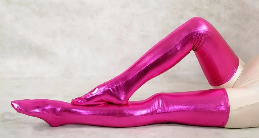 Cosplay&ware Woman Pink Shiny Metallic Sexy Thigh High Socks Fetish Unisex Zentai Suit Classic Halloween Costumes 12 Cosplay&ware Woman Pink Shiny Metallic Sexy Thigh High Socks Fetish Unisex Zentai Suit Classic Halloween Costumes -Zentai shop online