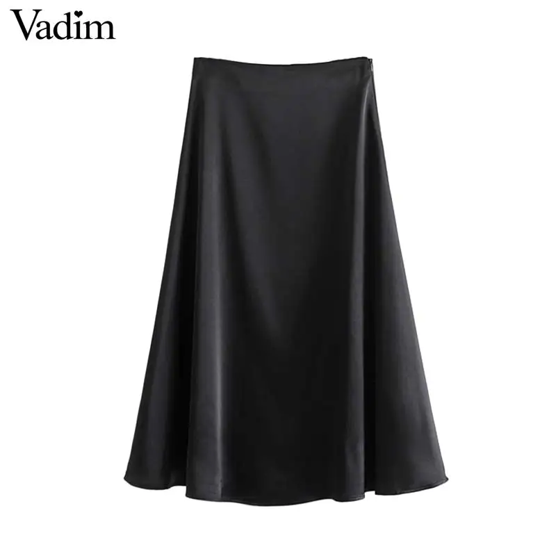 Vadim women chic solid cozy midi skirt side zipper A line pleated black female basic casual office wear mid calf skirts BA442
Vadim women chic solid cozy midi skirt side zipper A line pleated black female basic casual office wear mid calf skirts BA442