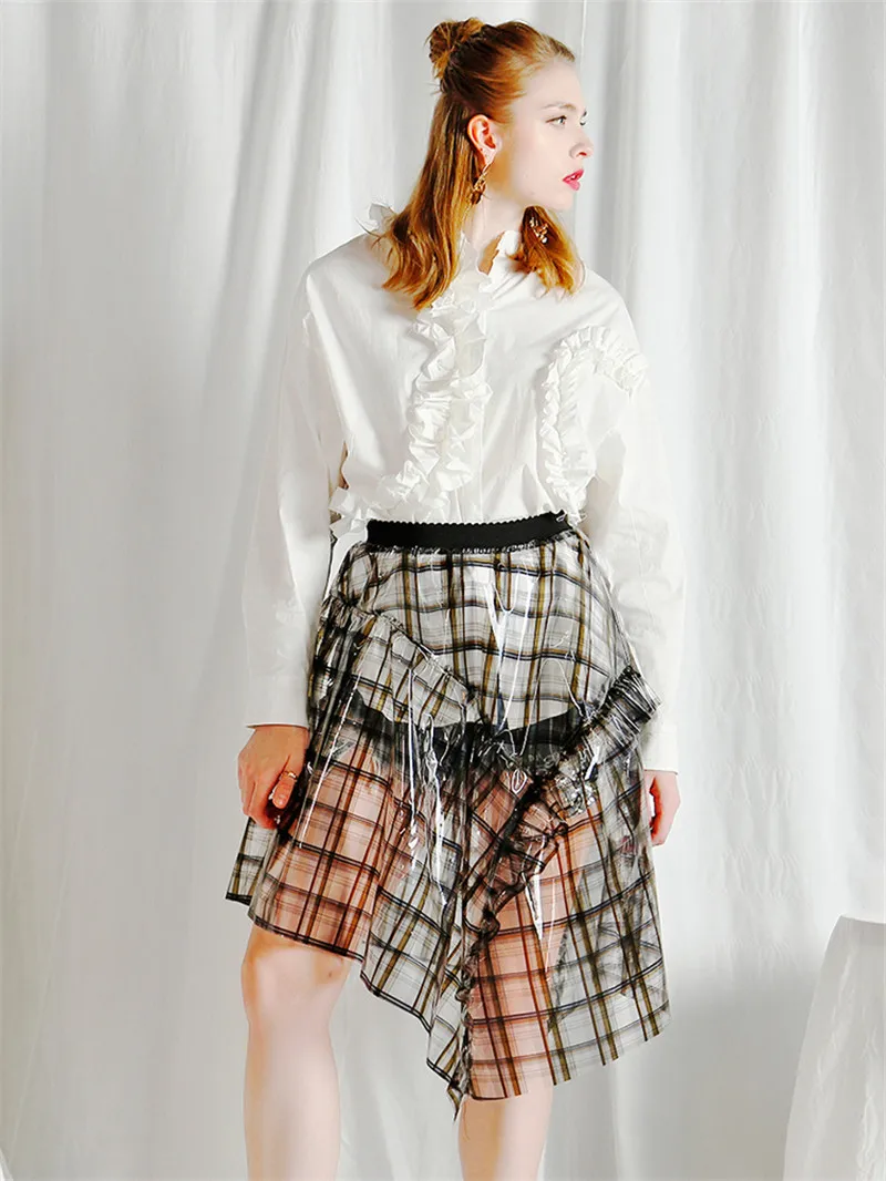 Unique Design Plaid Skirt Female 2019 Summer Sexy Perspective Asymmetric PVC Skirt High Waist Ruffled Irregular Plastic Skirts
Unique Design Plaid Skirt Female 2019 Summer Sexy Perspective Asymmetric PVC Skirt High Waist Ruffled Irregular Plastic Skirts