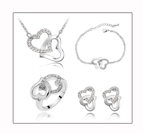 wedding beautiful AAAA+ Rhinestones Crystal Double Heart fashion Jewelry Sets Necklace Bracelet Earring Ring lovers trendy GIFTS
wedding beautiful AAAA+ Rhinestones Crystal Double Heart fashion Jewelry Sets Necklace Bracelet Earring Ring lovers trendy GIFTS