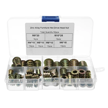 50Pcs M4 / M5 / M6 / M8 / M10 Zinc Alloy Wood Furniture Hex Socket Drive Threaded Insert Nut Assortment Kit For Pine Plywood
50Pcs M4 / M5 / M6 / M8 / M10 Zinc Alloy Wood Furniture Hex Socket Drive Threaded Insert Nut Assortment Kit For Pine Plywood