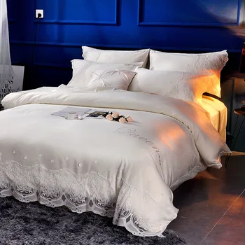Luxury Jacquard Silk Lace princess bedding sets queen king 4pcs Lace Ruffles duvet cover bedspread bed skirt bedclothes BE1168
Luxury Jacquard Silk Lace princess bedding sets queen king 4pcs Lace Ruffles duvet cover bedspread bed skirt bedclothes BE1168