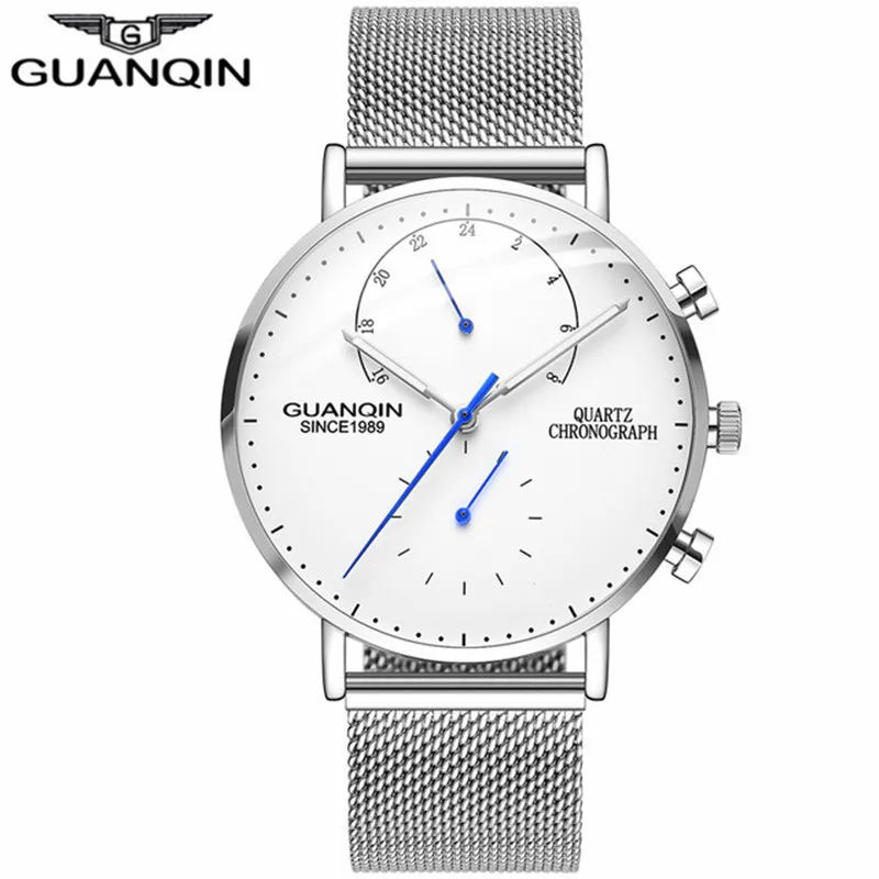 

GUANQIN New Mens Watches Top Brand Luxury Chronograph Luminous Hands Clock Men Business Casual Creative Mesh Strap Quartz Watch