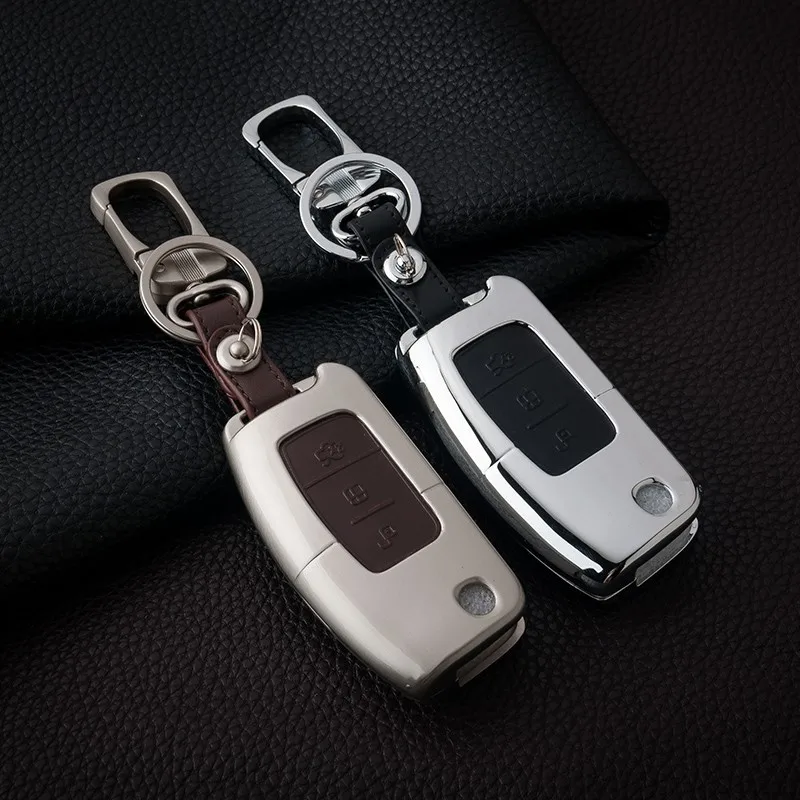 Aluminum-Leather-Car-Styling-Key-Cover-Case-Auto-Accessories-For-Ford-Focus-2-Escape-Ecosport-Fiesta