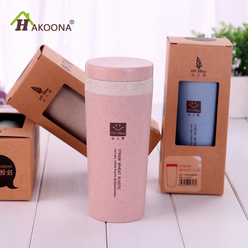 HAKOONA Water Bottle Wheat Straw Fresh Color Tow Layer Portable 300ml | Дом и сад