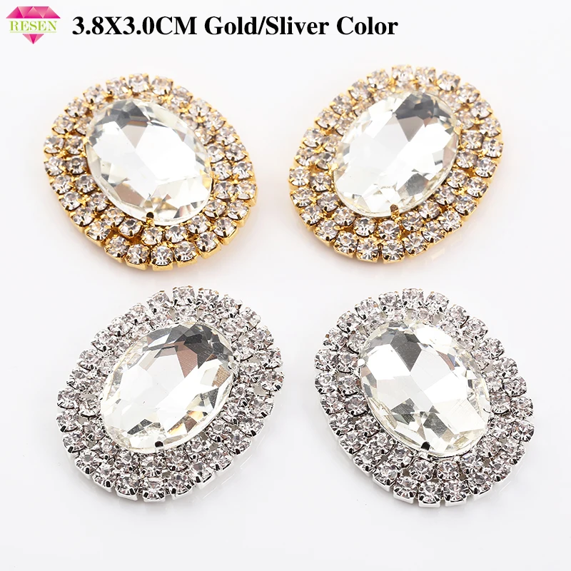RESEN 3.8X3.0CM Top Quality Oval Gold/Sliver Crystal Sew On Rhinestones Applique Flatback Sewing Crystal For Wedding Dress
RESEN 3.8X3.0CM Top Quality Oval Gold/Sliver Crystal Sew On Rhinestones Applique Flatback Sewing Crystal For Wedding Dress