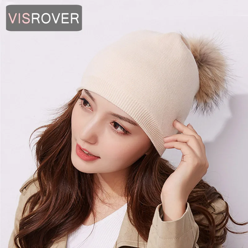 VISROVER 2018 NEW Rabbit ball cap winter hat for women brand new thick female | Аксессуары для одежды